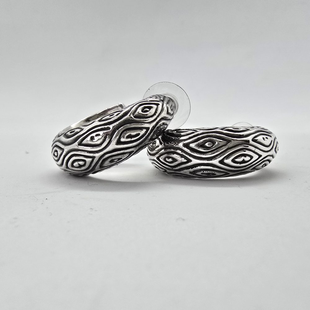 Intricate 925 Sterling Silver Hoop Earrings